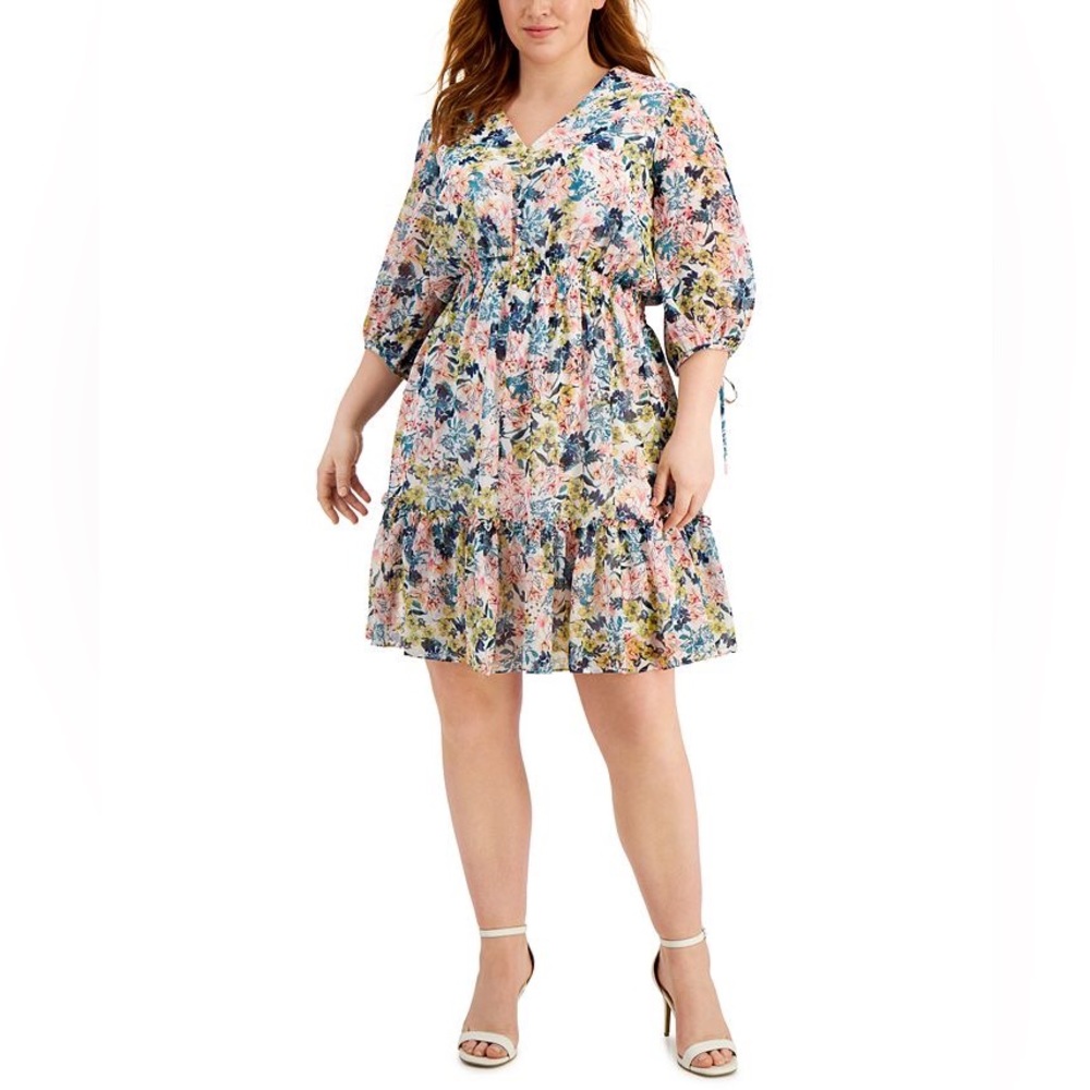 Taylor Plus Size Floral Smocked Ruffle Dress